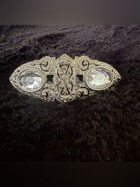 Vintage Silver Tone Art Deco Revival Style French Hair Clip Large Made in France